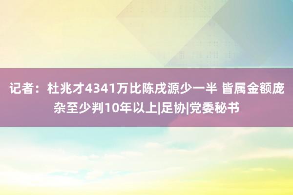 记者：杜兆才4341万比陈戌源少一半 皆属金额庞杂至少判10年以上|足协|党委秘书